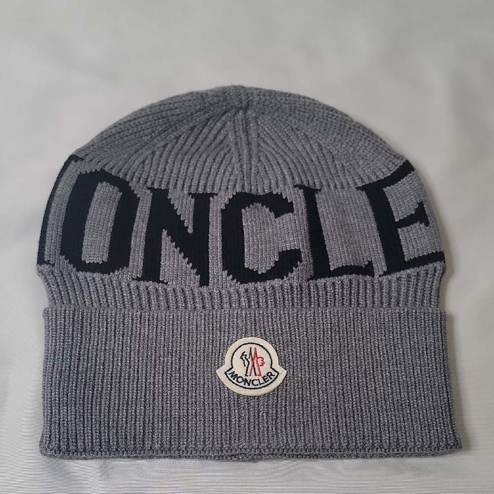 Moncler Gray and Black Knit Beanie
